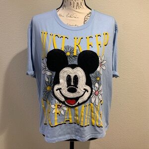 Disney Light Blue Mickey Mouse Crochet Floral Crop Top